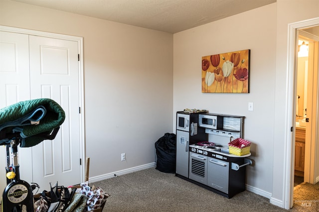 kitchen with dark carpet