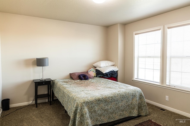 bedroom featuring multiple windows and carpet flooring