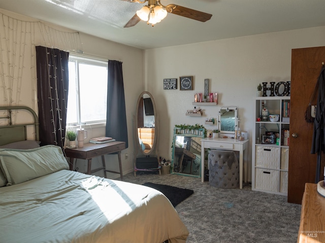 bedroom featuring carpet floors and ceiling fan