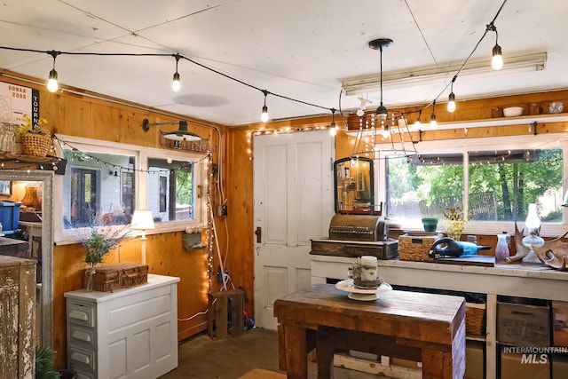 kitchen with wooden walls