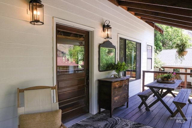 wooden deck with covered porch