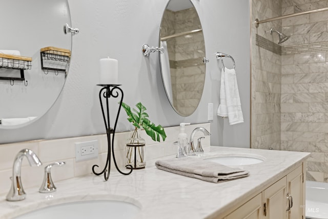 bathroom with dual bowl vanity