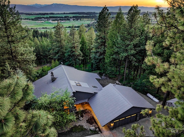 view of aerial view at dusk