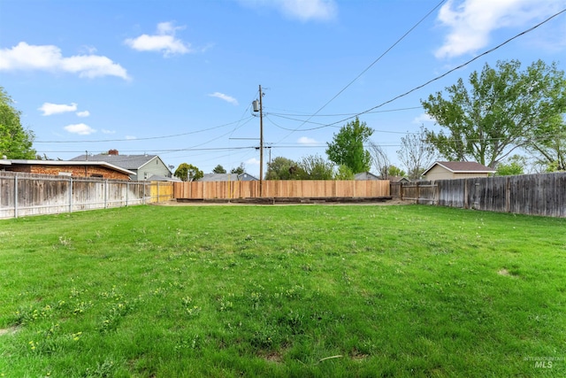 view of yard with a fenced backyard