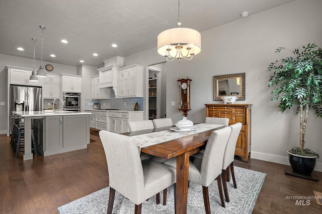 6922 N Agrarian, Meridian, ID 83646 - dining room featuring baseboards, recessed lighting, a chandelier, and dark wood-type flooring