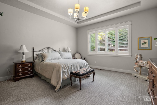 6922 N Agrarian, Meridian, ID 83646 - bedroom with a tray ceiling, a chandelier, baseboards, and carpet