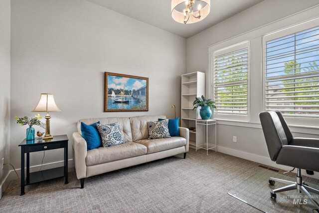 6922 N Agrarian, Meridian, ID 83646 - carpeted office space with baseboards and a chandelier