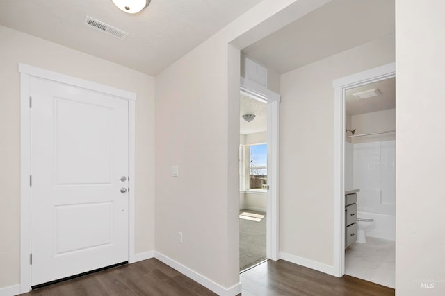 foyer entrance featuring dark hardwood / wood-style floors