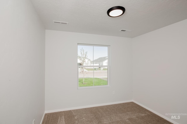 spare room with a textured ceiling and carpet floors