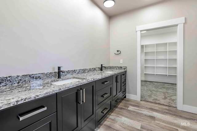 bathroom with vanity and hardwood / wood-style flooring