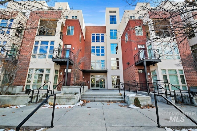 view of snow covered building