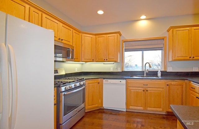 kitchen featuring sink, dark hardwood / wood-style flooring, and appliances with stainless steel finishes