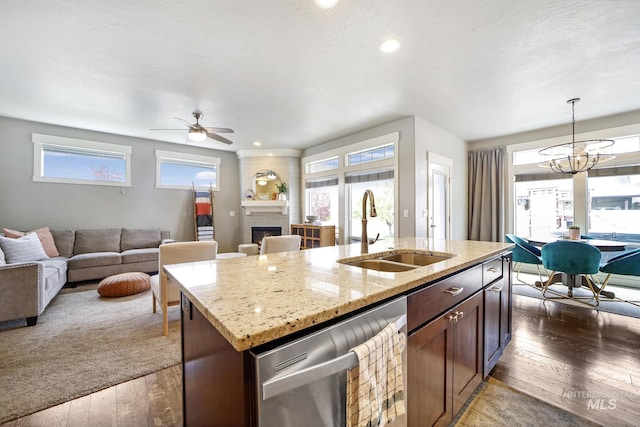 2858 Sunray Loop, Twin Falls, ID 83301 - kitchen featuring a sink, dark wood-type flooring, open floor plan, and recessed lighting