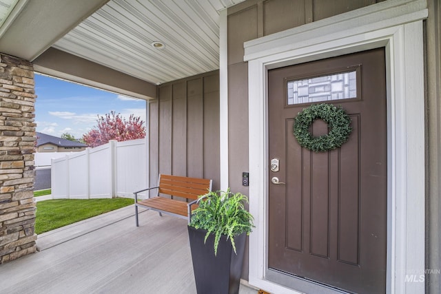 2858 Sunray Loop, Twin Falls, ID 83301 - doorway to property with board and batten siding and covered porch