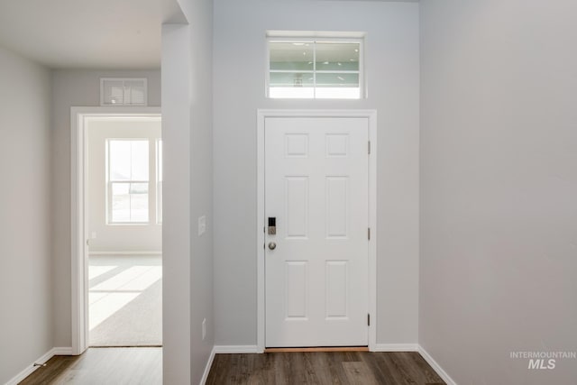 foyer with dark hardwood / wood-style flooring