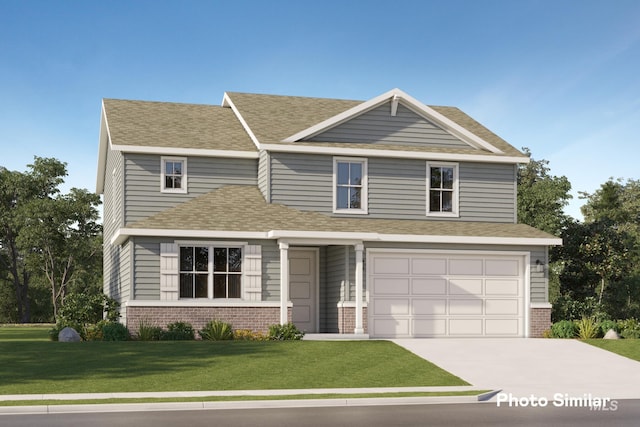 view of front of home with a garage and a front lawn