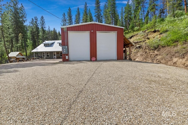 view of detached garage