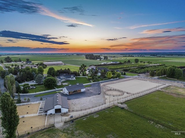 aerial view at dusk with a rural view