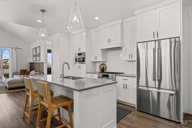 10148 Irongate Dr, Nampa, ID 83687 - kitchen featuring vaulted ceiling, a healthy amount of sunlight, appliances with stainless steel finishes, and a sink