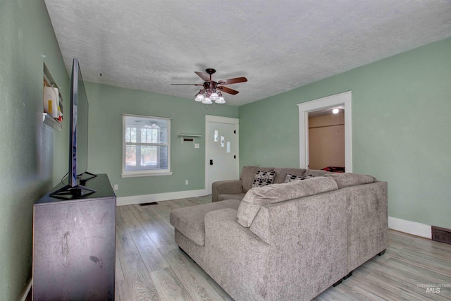 412 6th Ave N, Twin Falls, ID 83301 - living room featuring ceiling fan, light wood-style flooring, and a textured ceiling