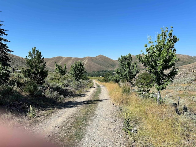 view of street with a mountain view and a rural view