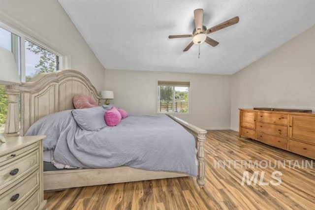 4610 Power Rd, Ontario, OR 97914 - bedroom with vaulted ceiling, wood finished floors, and a ceiling fan