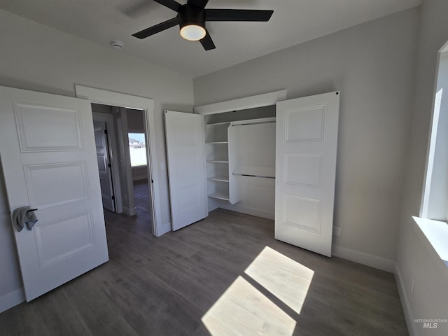 531 Full Moon Way, Twin Falls, ID 83301 - unfurnished bedroom with dark wood-style flooring, a closet, and a ceiling fan
