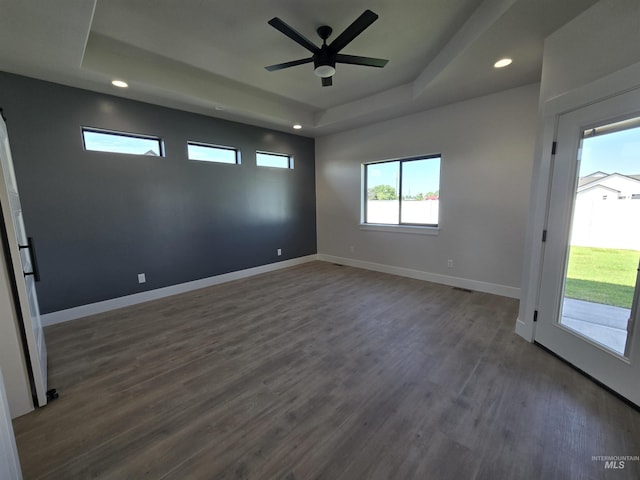 531 Full Moon Way, Twin Falls, ID 83301 - unfurnished room with a tray ceiling, recessed lighting, wood finished floors, and a ceiling fan