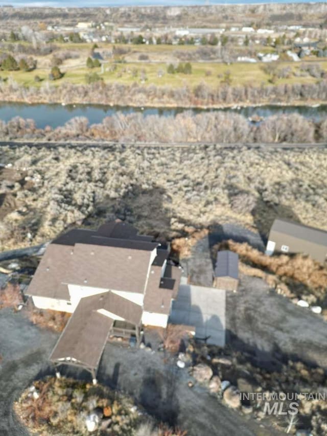 aerial view with a water view
