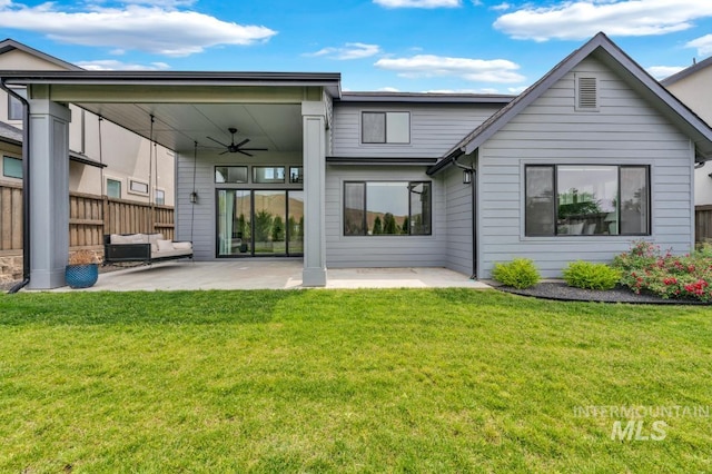 7060 E La Cuesta St, Boise, ID 83716 - rear view of property with a patio area, ceiling fan, and an outdoor hangout area