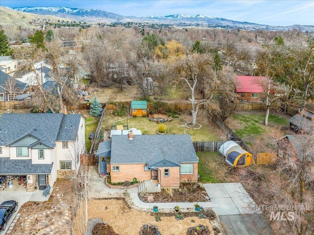 bird's eye view with a mountain view