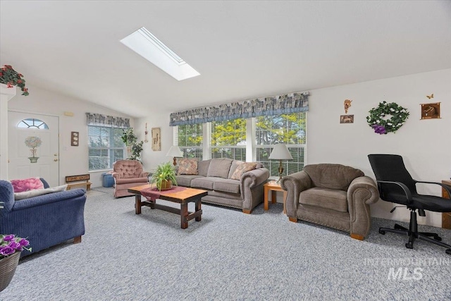 321 S 600 E, Jerome, ID 83338 - carpeted living area featuring vaulted ceiling and a skylight