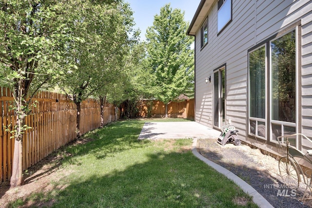 view of yard with a patio and a fenced backyard