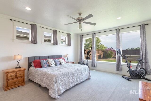3713 W Ladle Rapids St, Meridian, ID 83646 - carpeted bedroom featuring baseboards, a ceiling fan, and recessed lighting