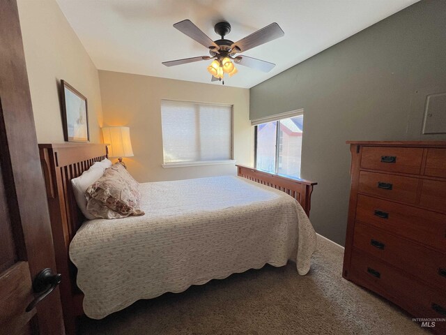 bedroom with carpet floors and ceiling fan