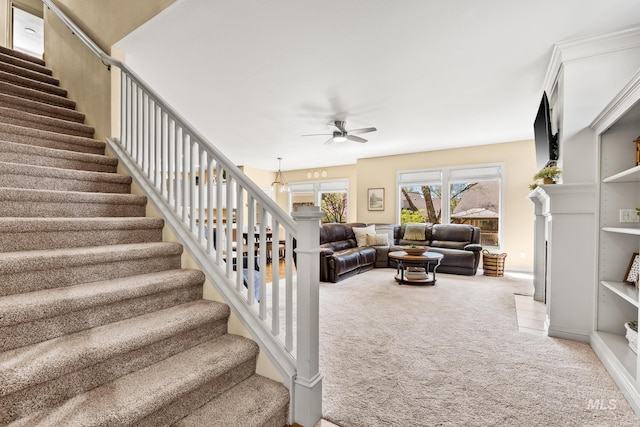 1215 N Macaile, Eagle, ID 83616 - carpeted living room featuring stairs and ceiling fan