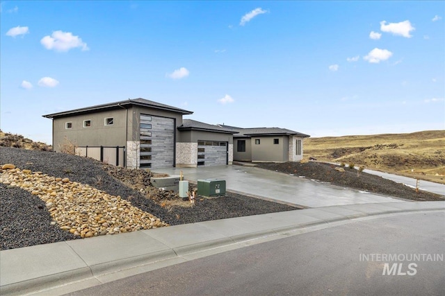 prairie-style house with a garage