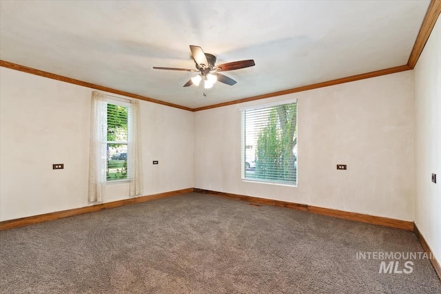 316 Maple Ave, Emmett, ID 83617 - spare room with crown molding, baseboards, a ceiling fan, and carpet flooring