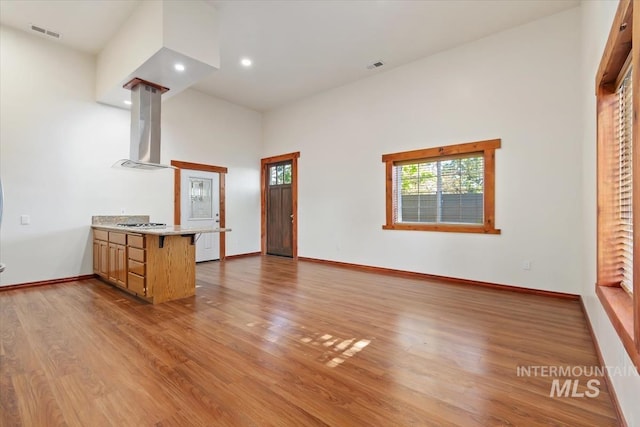 316 Maple Ave, Emmett, ID 83617 - unfurnished living room with wood finished floors, baseboards, recessed lighting, and a high ceiling