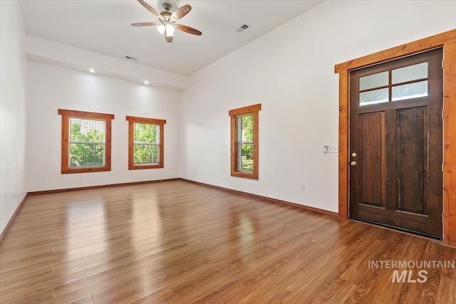 316 Maple Ave, Emmett, ID 83617 - entryway featuring wood finished floors, a ceiling fan, and baseboards