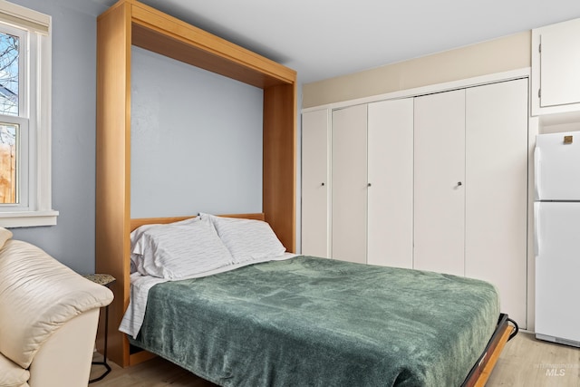 2517/2519 N 21st, Boise, ID 83702 - bedroom with a closet, light wood-type flooring, and freestanding refrigerator