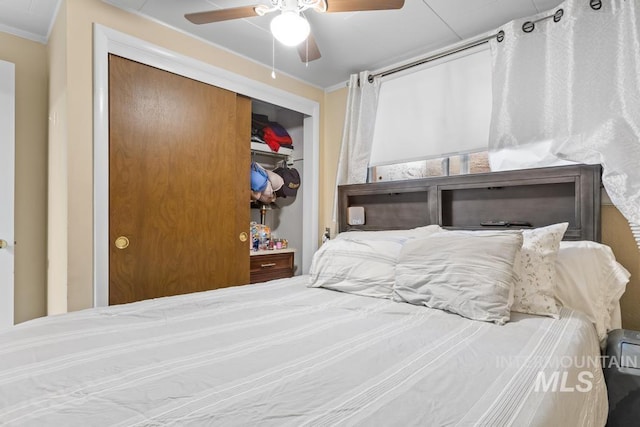 2517/2519 N 21st, Boise, ID 83702 - bedroom with crown molding, a closet, and ceiling fan