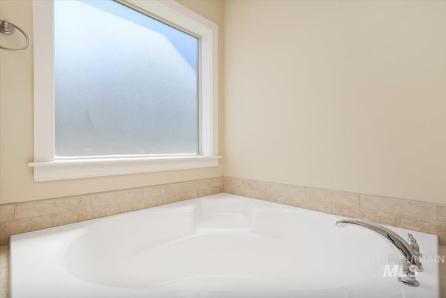 bathroom with a washtub and a healthy amount of sunlight