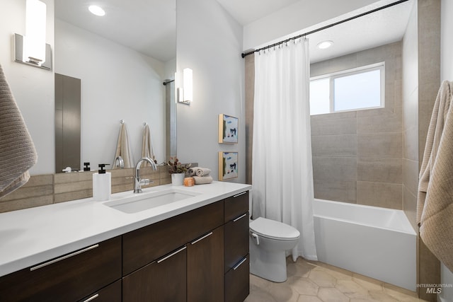 4213 E Divide Pass St, Meridian, ID 83642 - bathroom featuring vanity, shower / tub combo with curtain, and tile patterned floors
