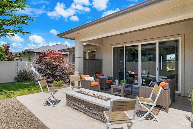 4213 E Divide Pass St, Meridian, ID 83642 - view of patio / terrace with an outdoor living space with a fire pit