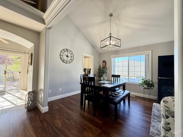 dining room featuring dark wood-style flooring, baseboards, and a wealth of natural light