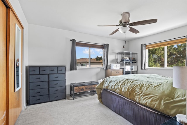 3404 Chukar Ln, Clarkston, WA 99403 - bedroom with carpet, multiple windows, ceiling fan, and a closet