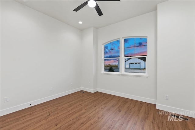 empty room featuring ceiling fan and wood-type flooring