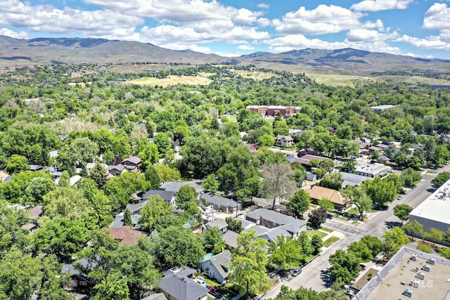 aerial view with a mountain view and a residential view