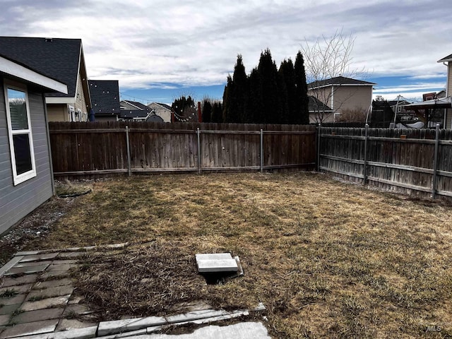 view of yard featuring a fenced backyard